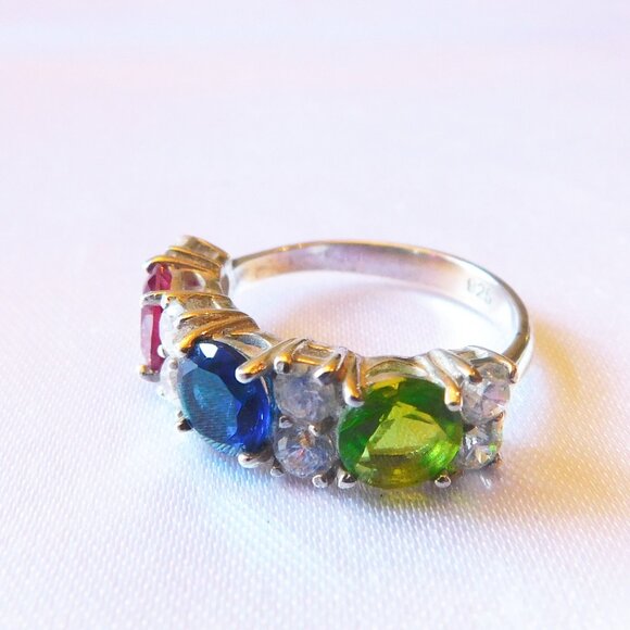 Sterling Silver Size 7.25 Ring with Colorful Stones # 20427 - Picture 1 of 3